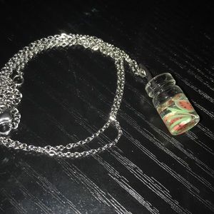 Silver plated chain necklace with watermelon drink pendant